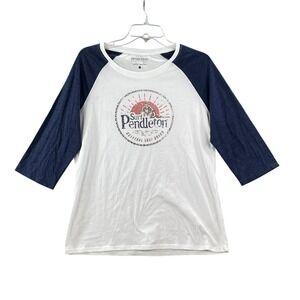 Pendleton Baseball Tee Men Large White Navy Surf Graphic 3/4 Sleeve Raglan Shirt